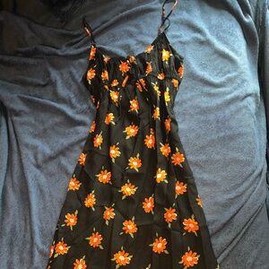 Midi Floral sun dress Black and Orange